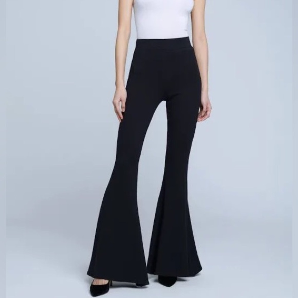 L'AGENCE Womens Kiki Black Knit High Waist Daytime Flared Pants Size Medium NWT